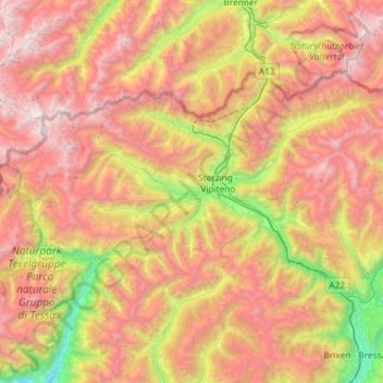 Wipptal - Alta Vall'Isarco topographic map, elevation, terrain