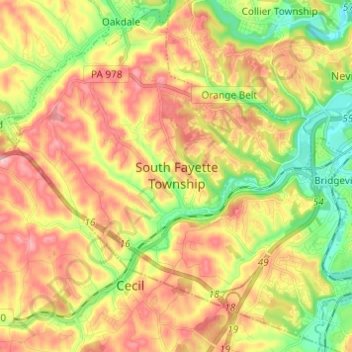 South Fayette Township topographic map, elevation, terrain