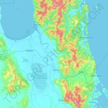 Hauraki District topographic map, elevation, terrain
