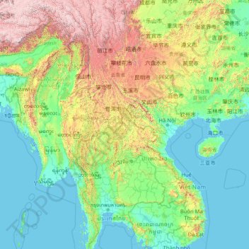 Mekong topographic map, elevation, terrain