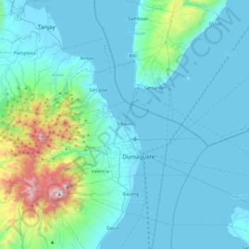 Sibulan topographic map, elevation, terrain