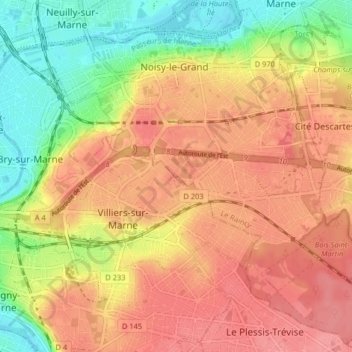 Noisy-le-Grand topographic map, elevation, terrain