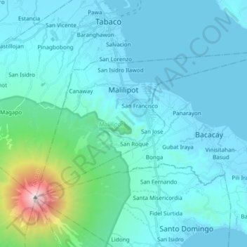 Malilipot topographic map, elevation, terrain