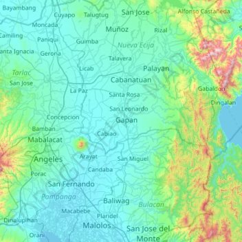 Pampanga River topographic map, elevation, terrain