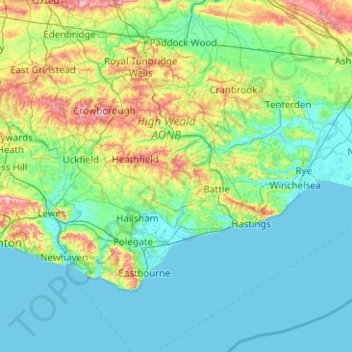 East Sussex topographic map, elevation, terrain