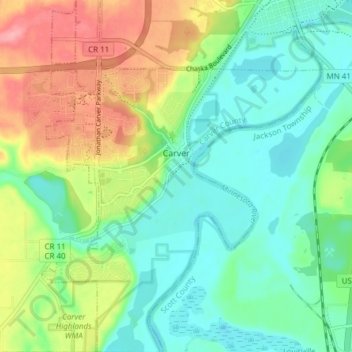 Carver topographic map, elevation, terrain