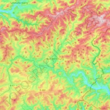 Bad Berleburg topographic map, elevation, terrain