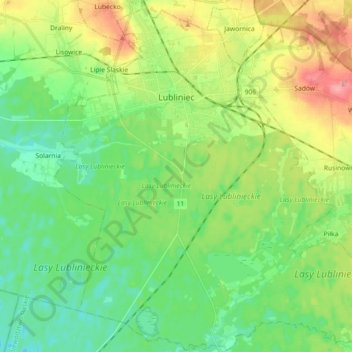 Lubliniec topographic map, elevation, terrain