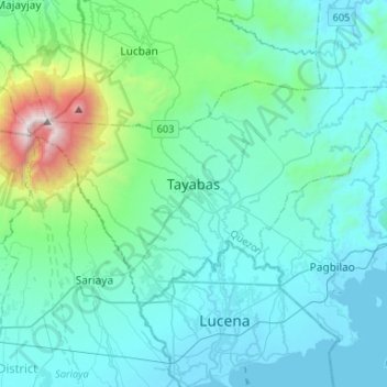 Tayabas topographic map, elevation, terrain