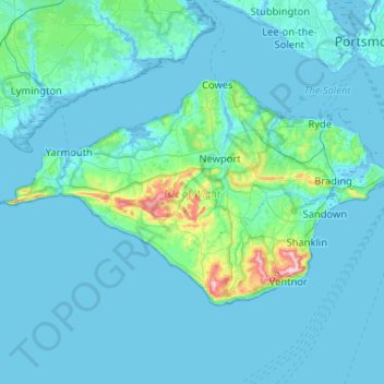 Isle of Wight topographic map, elevation, terrain