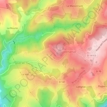 Venarsal topographic map, elevation, terrain