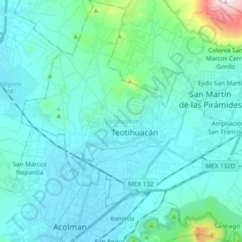 Teotihuacán topographic map, elevation, terrain