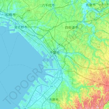 Chiba topographic map, elevation, terrain