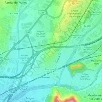 Montmeló topographic map, elevation, terrain