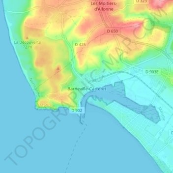 Barneville-Carteret topographic map, elevation, terrain