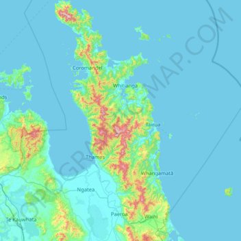 Coromandel Peninsula topographic map, elevation, terrain