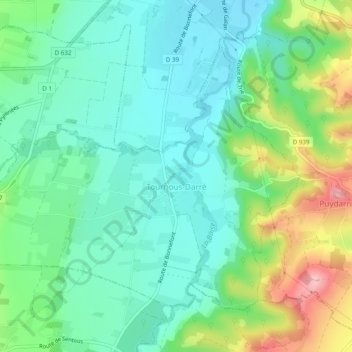 Tournous-Darré topographic map, elevation, terrain