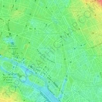 Quartier des Archives topographic map, elevation, terrain