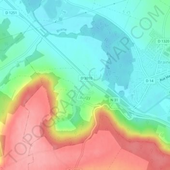 Augy topographic map, elevation, terrain