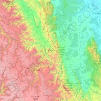 Huánuco topographic map, elevation, terrain