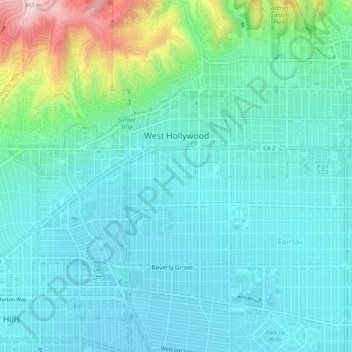 West Hollywood topographic map, elevation, terrain