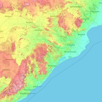 Odisha topographic map, elevation, terrain