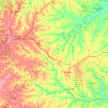 Nottoway County topographic map, elevation, terrain