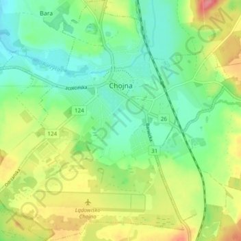 Chojna topographic map, elevation, terrain