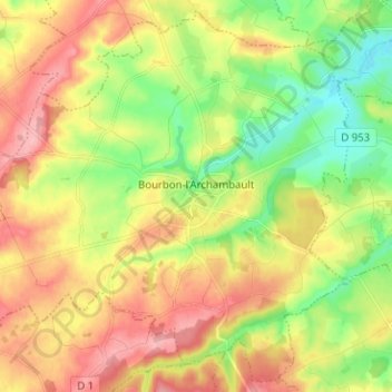Bourbon-l'Archambault topographic map, elevation, terrain