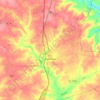 Swansea topographic map, elevation, terrain