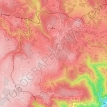 Mars topographic map, elevation, terrain