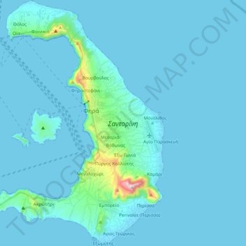 Santorin topographic map, elevation, terrain