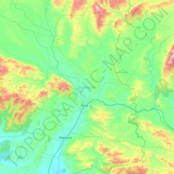 Gore District topographic map, elevation, terrain