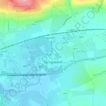 Carrigtwohill topographic map, elevation, terrain