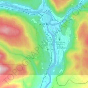 Castlegar topographic map, elevation, terrain