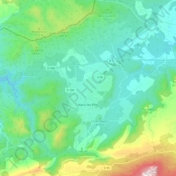 Nans-les-Pins topographic map, elevation, terrain