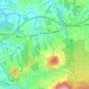Grodziec topographic map, elevation, terrain