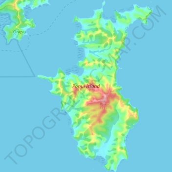 Ponui Island topographic map, elevation, terrain