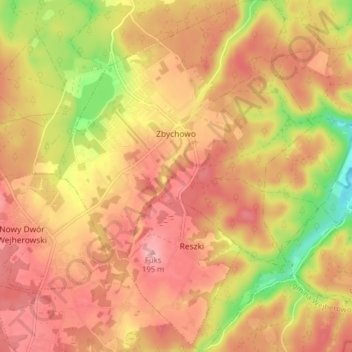 Zbychowo topographic map, elevation, terrain