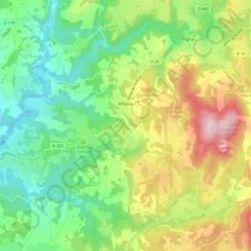 Affieux topographic map, elevation, terrain