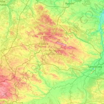 Holy Cross Voivodeship topographic map, elevation, terrain