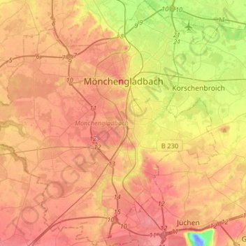 Mönchengladbach topographic map, elevation, terrain