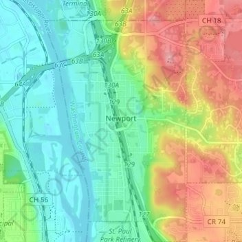 Newport topographic map, elevation, terrain