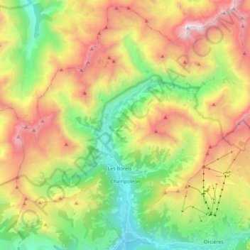 Champoléon topographic map, elevation, terrain