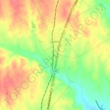 Lorena topographic map, elevation, terrain