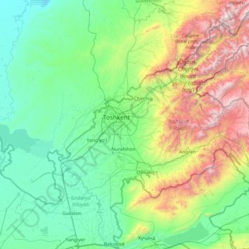 Tashkent Region topographic map, elevation, terrain