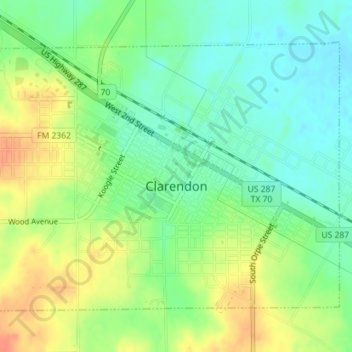 Clarendon topographic map, elevation, terrain