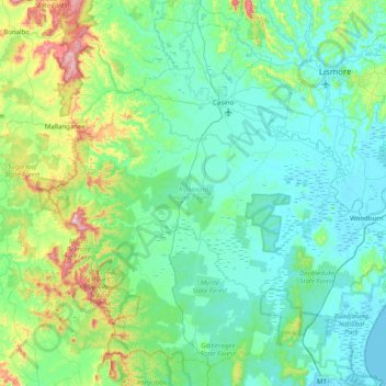 Richmond Valley Council topographic map, elevation, terrain