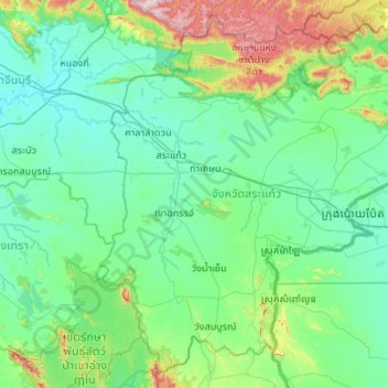 Sa Kaeo Province topographic map, elevation, terrain