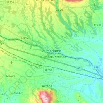 Valmontone topographic map, elevation, terrain